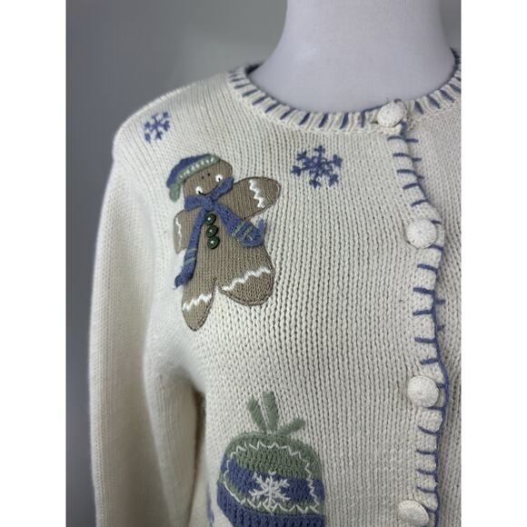 Croft & Barrow Gingerbread Knit Cardigan Sweater Winter Snow Ramie Blend Medium - Picture 5 of 16